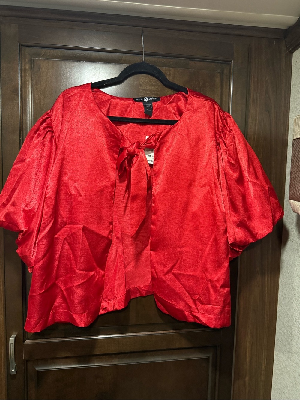 Ashley Stewart Red Satin Tie-Neck Blouse